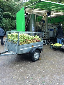 Der var flere trailere med æbler, der blev presset i mobil-most-anlægget.
